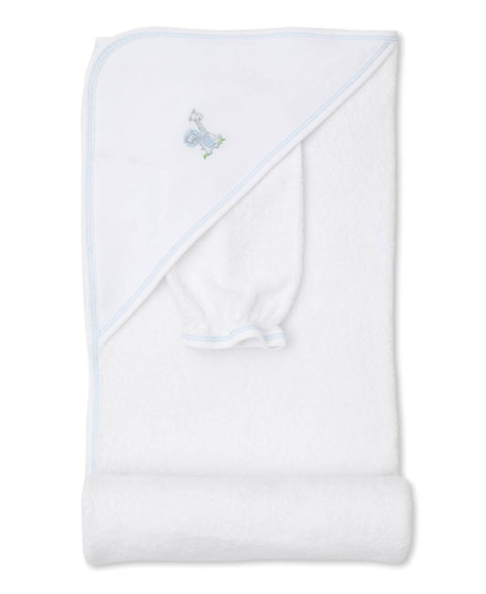 Kissy Kissy - Baby's Gingham Jungle Hooded Towel With Mitt Set