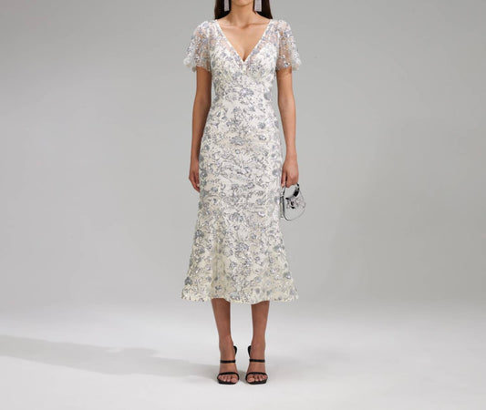 Self-Portrait - Women's Champagne Sequinned Midi Dress