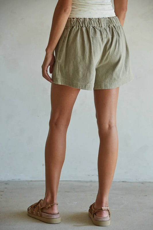 By Together - Woven Denim Washed Cotton Relax Fit Wide Leg Shorts