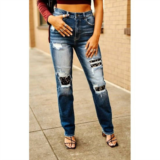 Lucky & Blessed - Leopard Patch Distressed Boyfriend Jeans