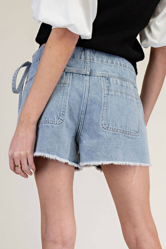 Ee:Some - Denim Wrap Tie Waist Skort - blue - clothing - cotton - blend