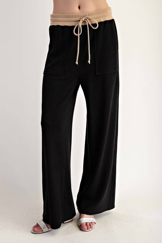 Ee:Some - Contrast Waist Straight Leg Pants