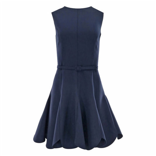 Oscar De La Renta - Women's Sleeveless Scallop Hem Dress With Belt