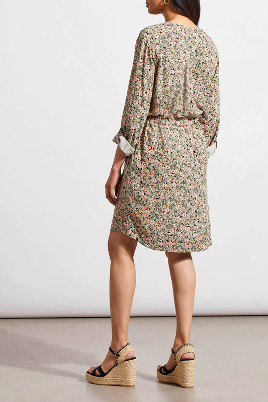 Tribal - Floral Print Button Down Dress with Drawstring