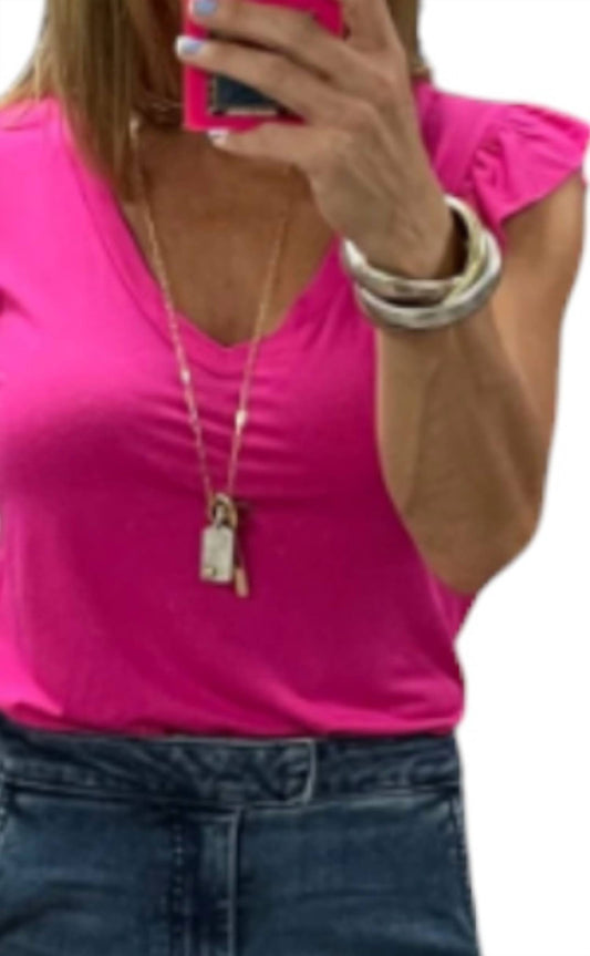 Atm - Daria V Neck Ruffle Sleeveless Top