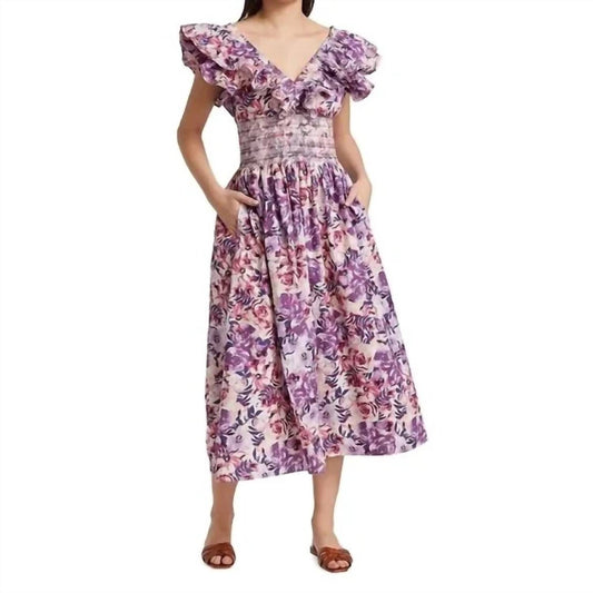 Something Navy - Smocked Floral Midi Dress