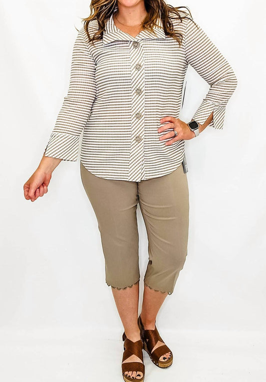 Multiples - Striped Collared Top