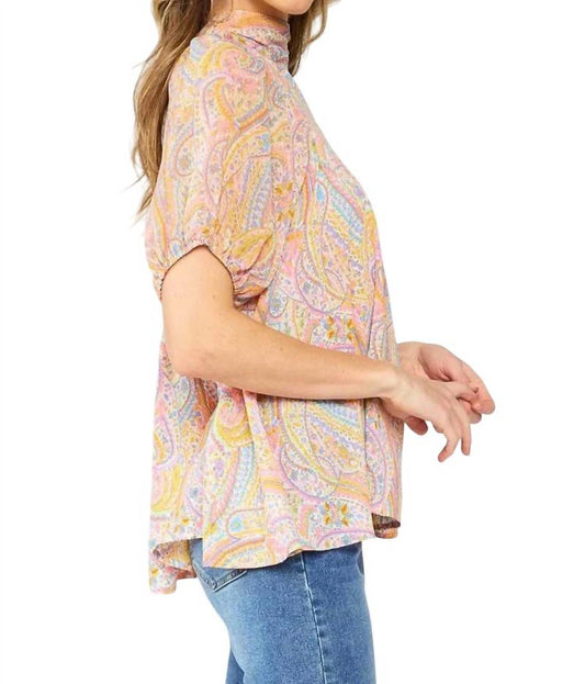 Entro - Jada High Neckline Paisley Top