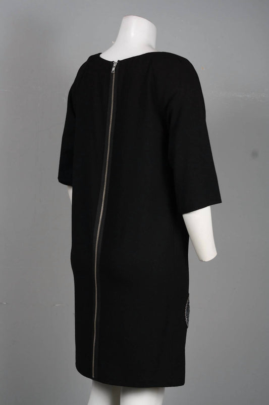 Theia - Elbow Sleeve Embellished Bottom Detail Wool Blend Dress