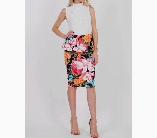 42Pops - Botanical Bliss Peplum Midi Skirt