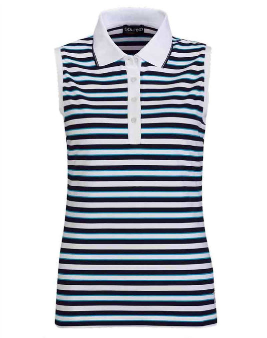 WOMEN'S SEA SALT STRIPED SLEEVELESS POLO