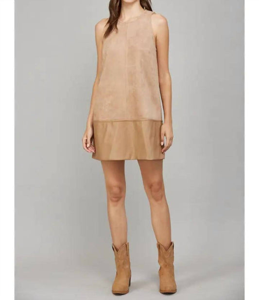 Fate - Faux Leather Hem Suede Shift Dress