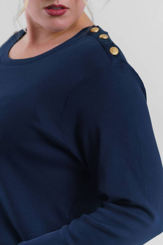 Nic + Zoe - Long Sleeve Button Shoulder Top - Plus Size