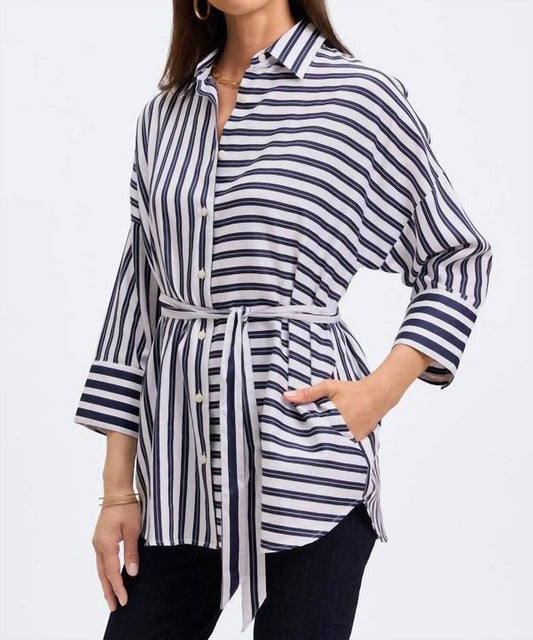 Foxcroft - Avery Double Stripe Quarter Sleeve Top