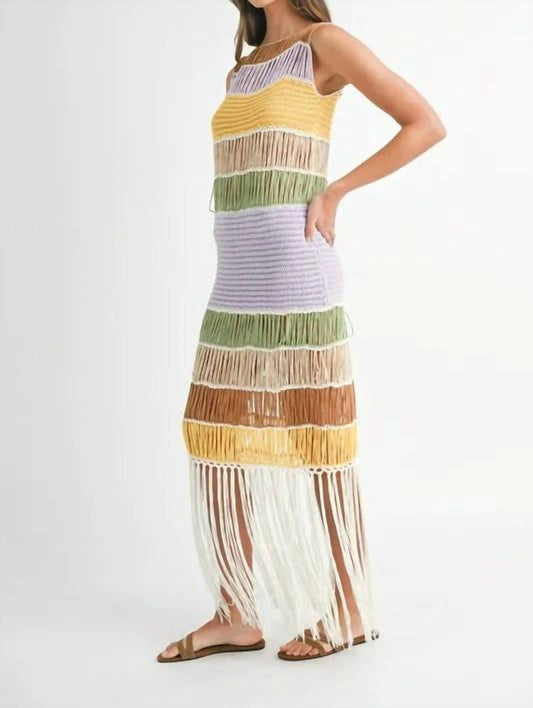 Mable - Fringed Crochet Knit Maxi Dress
