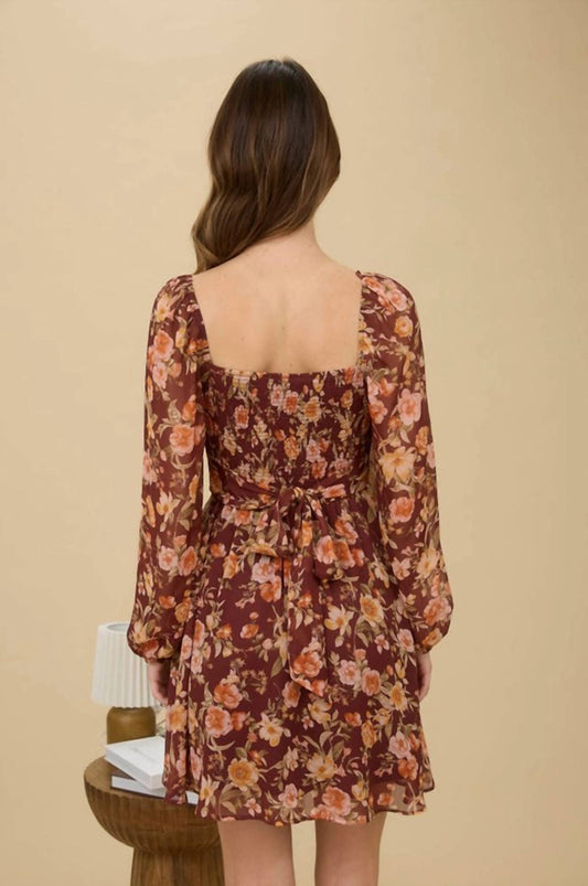 Blu Pepper - Floral Sweetheart Long Sleeve Back Tie Mini Dress