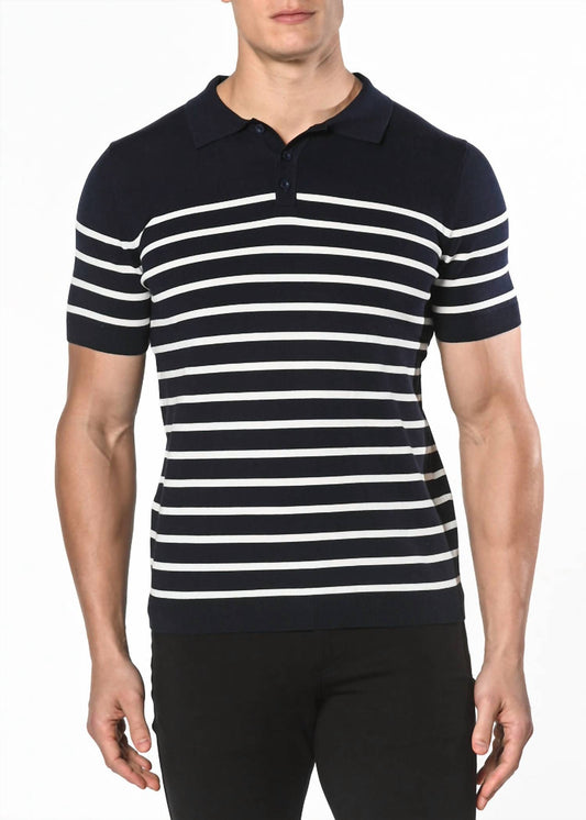 Postmarc - 3-button Striped Knit Polo Shirt