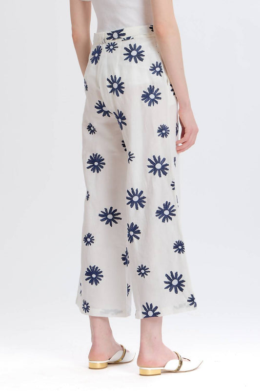 Something Navy - Embroidered Wide Leg Pants
