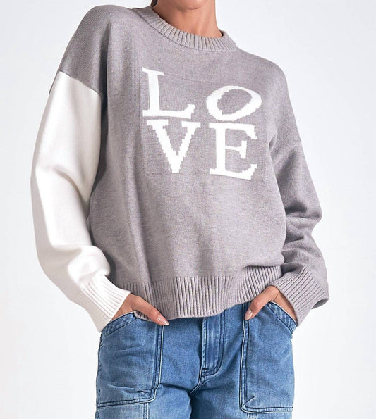 Elan - Colorblock Love Round Neck Sweater - clothing - crew - graphic