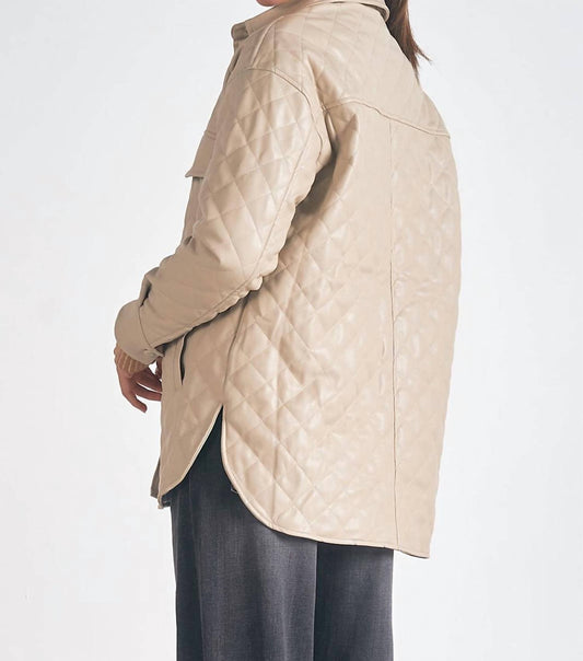 Elan - Faux Leather Quilted Jacket - beige - clothing - coats