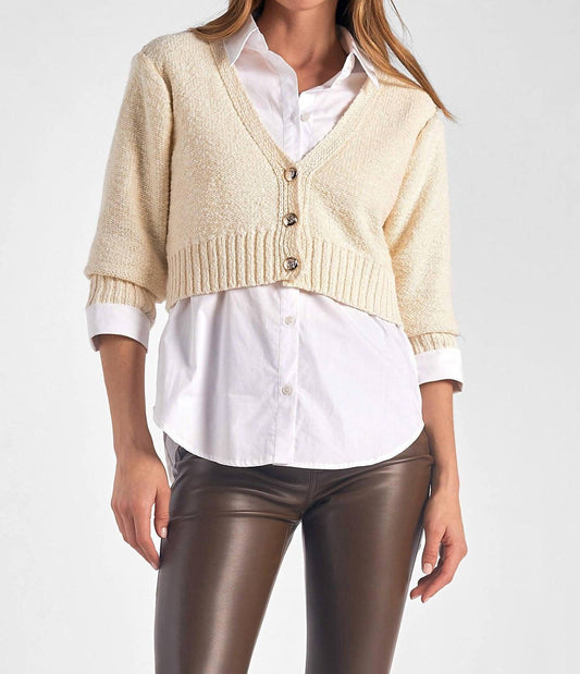 Elan - Heidi V - neck Sweater Collar Top Set - beige - clothing - cotton - blend