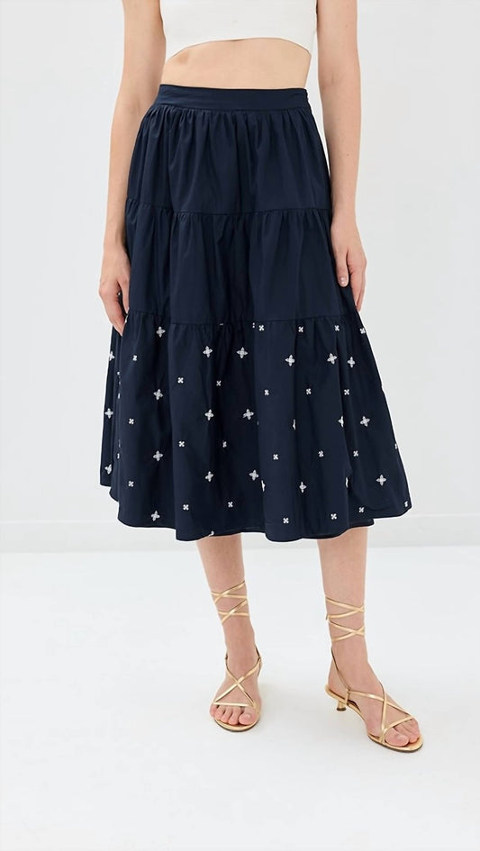 En Saison - Irene Midi Skirt - blue - clothing - cotton