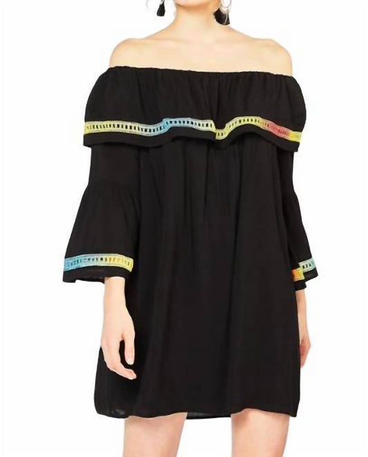 Entro - Off The Shoulder Bell Sleeve Dress - black - clothing - dresses