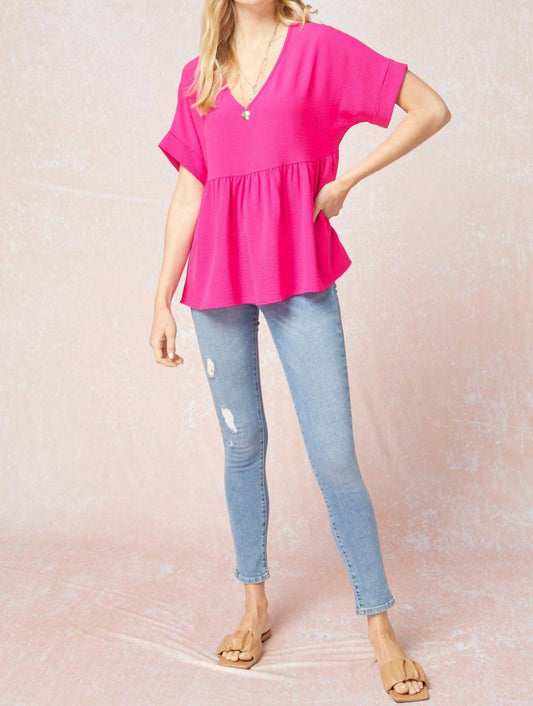 Entro - Textured Babydoll Top - blouses - clothing - pink