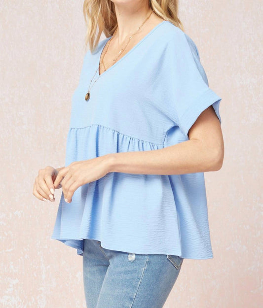 Entro - Textured Babydoll Top - blouses - blue - clothing