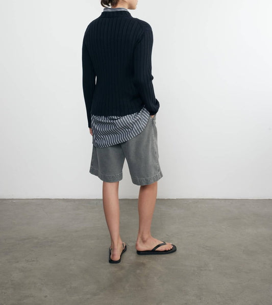 Enza Costa - CHUNKY COTTON FISHERMAN SWEATER - blue - clothing - cowl