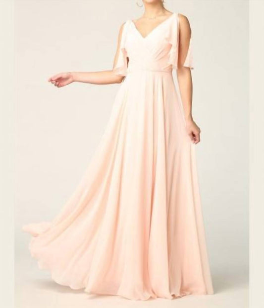 Eva - Ferrara Chiffon Split Sleeve Prom Evening Dress - clothing - dresses - pink