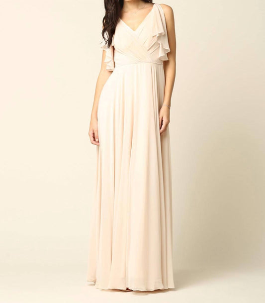Eva - Ferrara Chiffon Split Sleeve Prom Evening Dress - beige - clothing - dresses