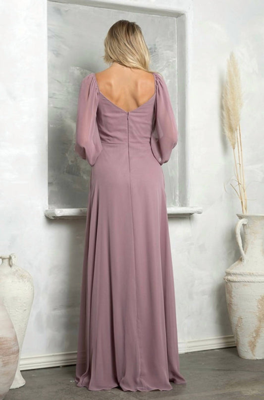 Eva - London Chiffon Long Sleeve Sweetheart Evening Dress - clothing - dresses - prom