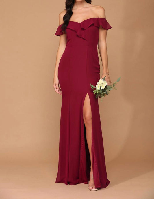 Eva - Madrid Off Shoulder Flutter Detail Chiffon Evening Slit Dress - clothing - dresses - prom