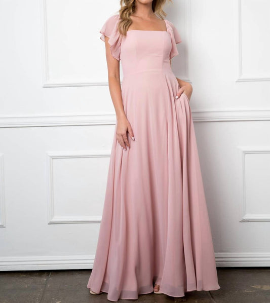 Eva - Moscow Convertible Half Sleeve Chiffon Evening Slit Dress - clothing - dresses - pink