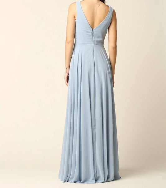 Eva - Ronda Formal Long Sleeveless Cowl Neck Dress - blue - clothing - dresses