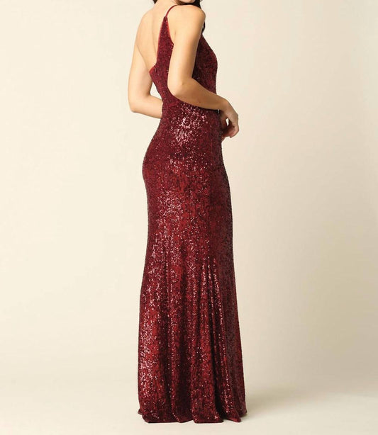 Eva - Samara One Shoulder Sequin Prom Evening Slit Dress - brown - clothing - dresses