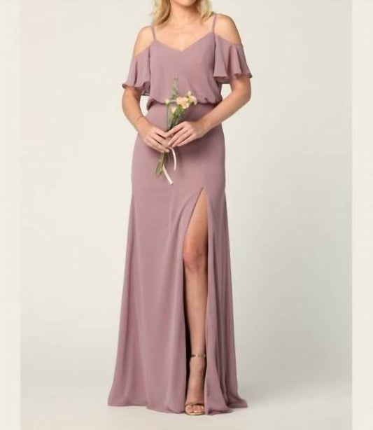 Eva - Tours Long Bridesmaids Off Shoulder Blouson Dress - clothing - dresses - purple