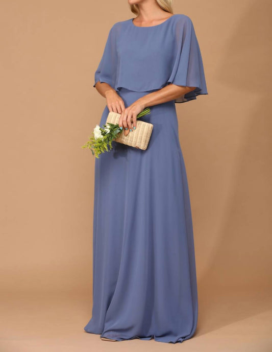 Eva - Vienna Chiffon Cape Prom Evening Dress - blue - clothing - dresses