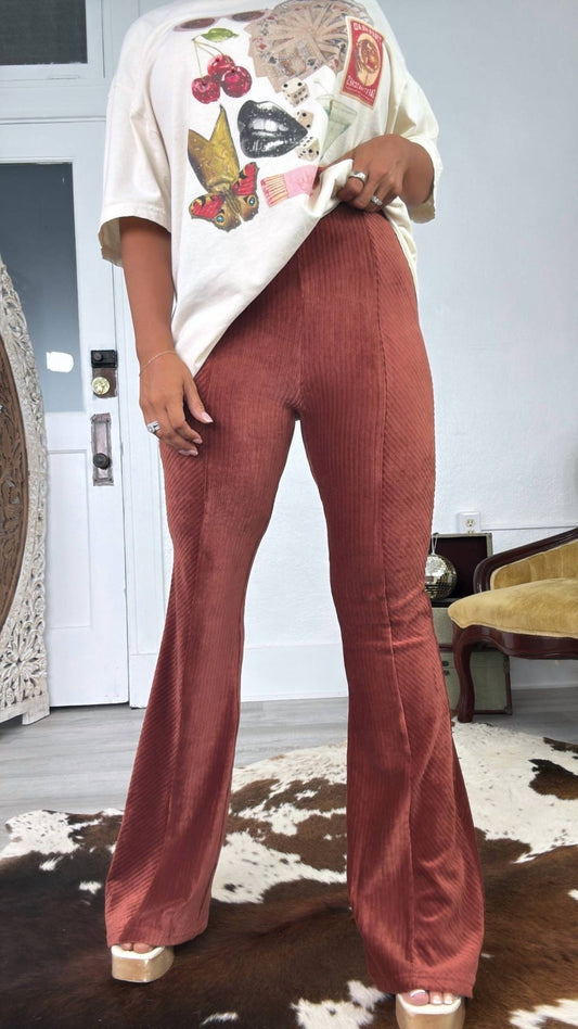 Everyday Chic Boutique - Can't Relate Velvet Flare Pants - boot - cut - brown - clothing