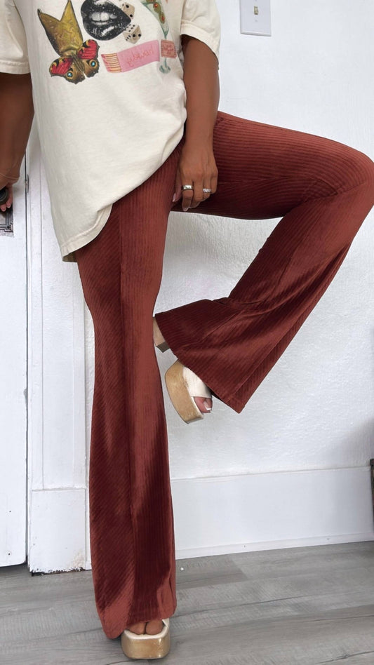 Everyday Chic Boutique - Can't Relate Velvet Flare Pants - boot - cut - brown - clothing