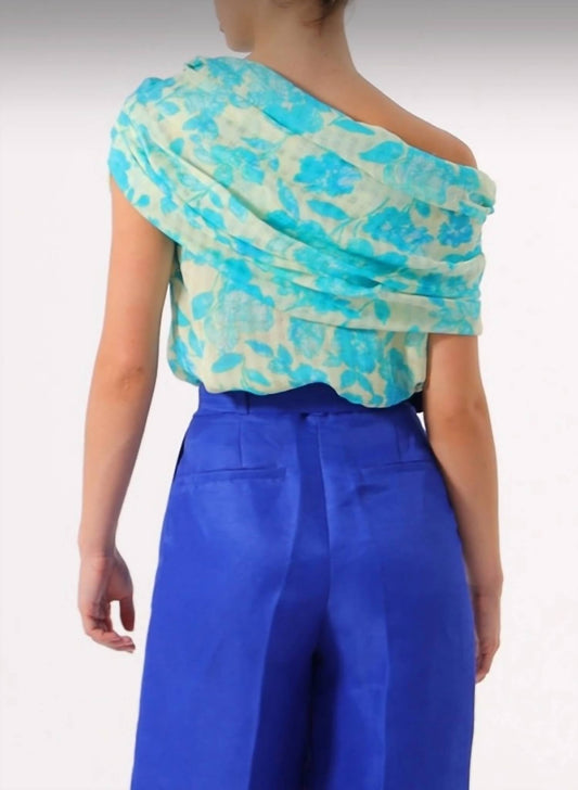 Exquise - Asymmetric Floral Print Blouse - blouses - blue - clothing