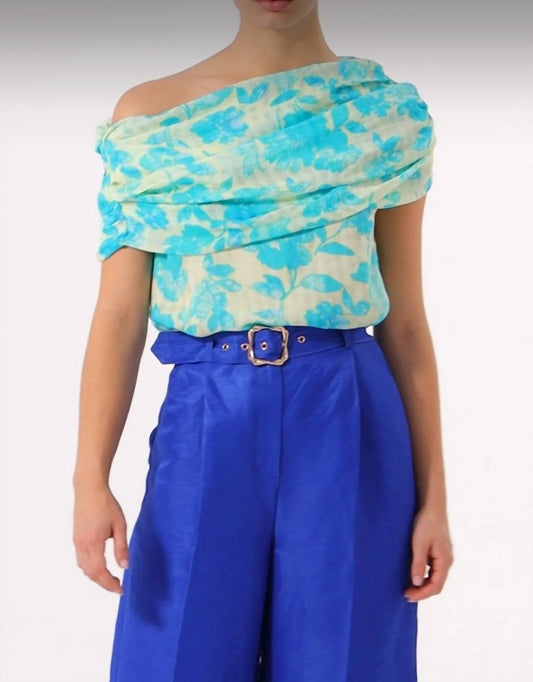 Exquise - Asymmetric Floral Print Blouse - blouses - blue - clothing