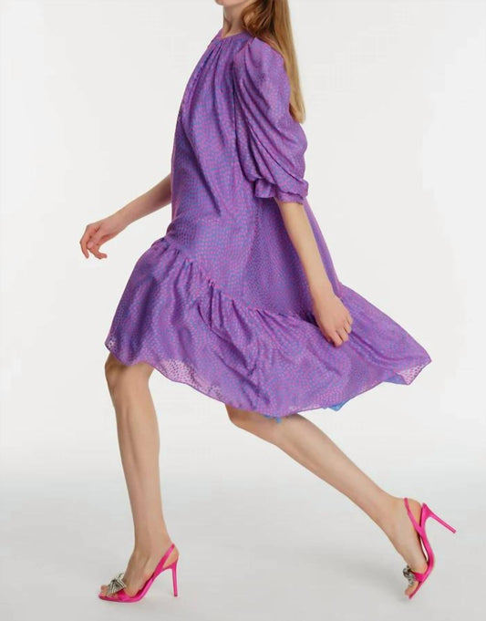 Exquise - Crew Neck Gathered Detail Patterned Chiffon Dress - clothing - dresses - mini