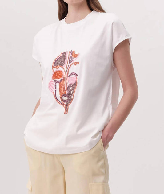 Exquise - Crew Neck Low Sleeve Embroidered Knitted Blouse - clothing - cotton - patterned