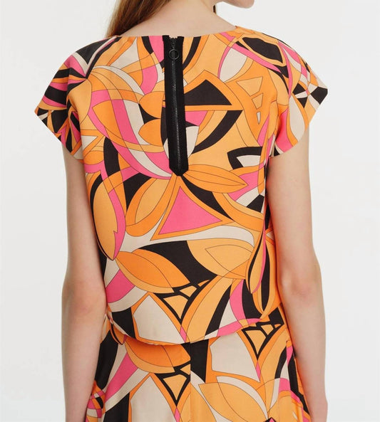 Exquise - Drop Shoulder Crew Neck Printed Blouse - blouses - clothing - geometric