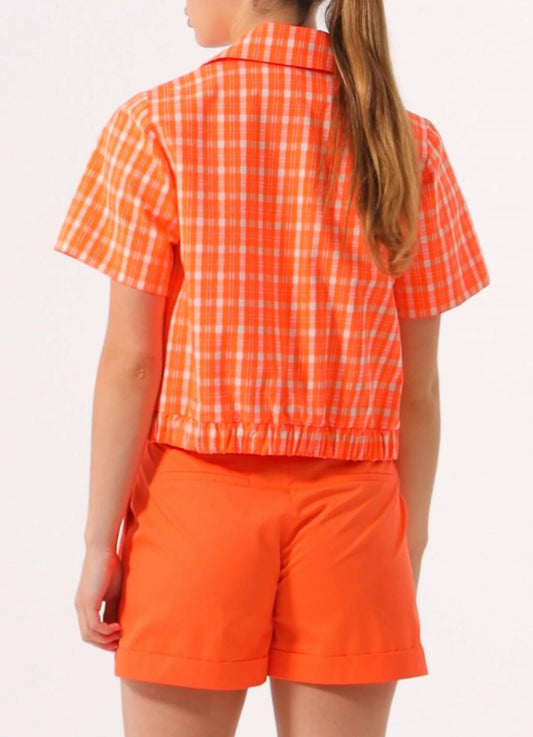 Exquise - Embroidered Detailed Elastic Back Short Sleeve Cotton Shirt - button - down - shirts - clothing - cotton - blend