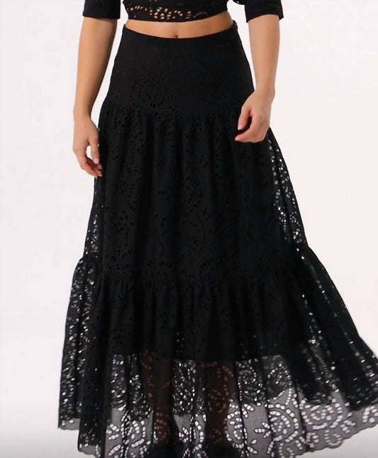 Exquise - Embroidered Eyelet Maxi Skirt - black - clothing - cotton - blend