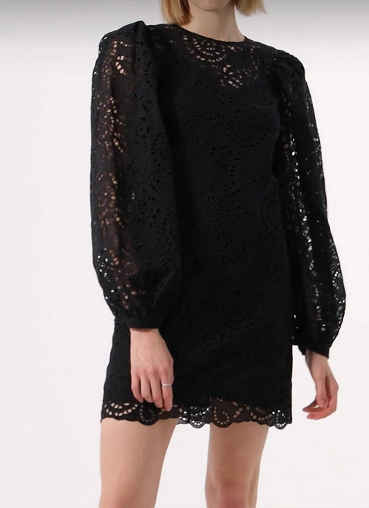 Exquise - Embroidered Eyelet Mini Dress - black - clothing - cotton - blend
