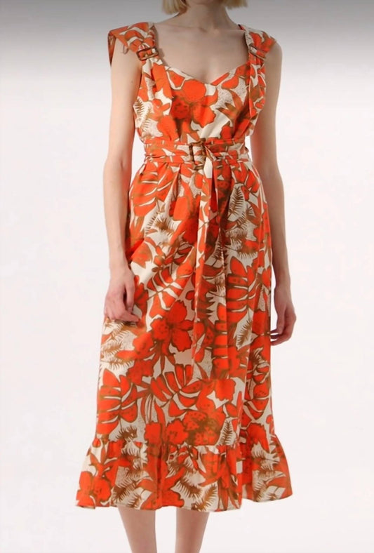 Exquise - Floral Print Belted Midi Dress - clothing - cotton - dresses
